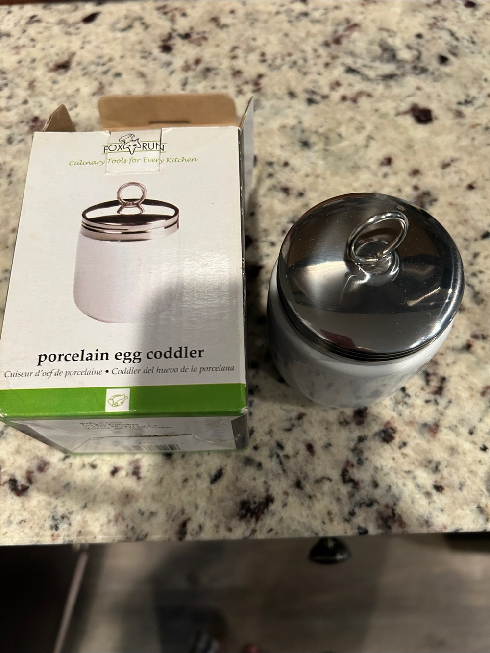 Porcelain Egg Coddler with Silver Lid - White